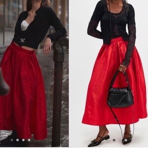 FREE PEOPLE EMELIA RED SATIN FULL MIDI SKIRT XS SMALL